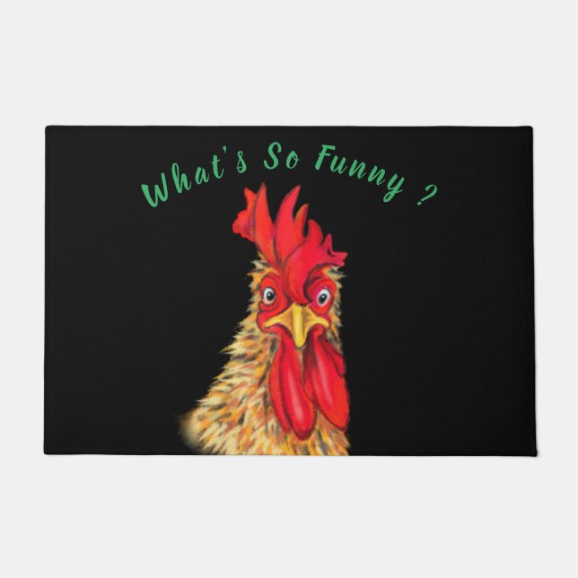 Funny Surprised Curious Rooster - Custom Text Doormat (Front)