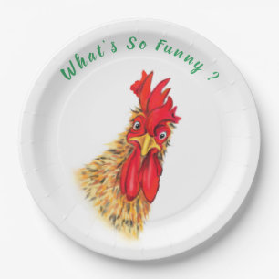 Funny Surprised Curious Rooster - Custom Text Paper Plate