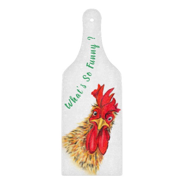 Funny Surprised Curious Rooster Cutting Board (Front)