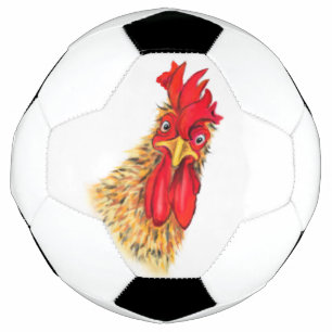 Funny Surprised Curious Rooster - Fun Drawing Football