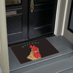Funny Surprised Curious Rooster - Welcome Doormat