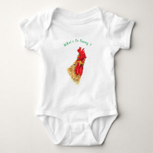 Funny Surprised Curious Rooster - What's So Funny Baby Bodysuit