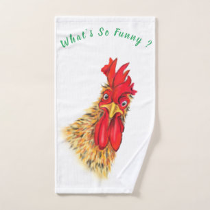 Funny Surprised Curious Rooster - What's So Funny  Bath Towel Set