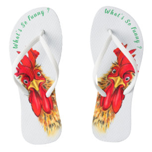 Funny Surprised Curious Rooster - What's So Funny  Flip Flops