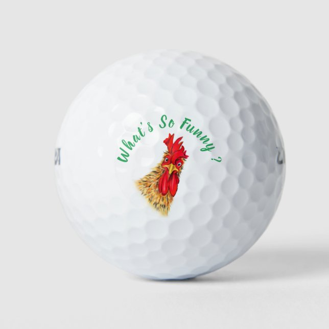Funny Surprised Curious Rooster - What's So Funny  Golf Balls (Front)