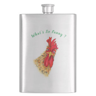 Funny Surprised Curious Rooster - What's So Funny Hip Flask