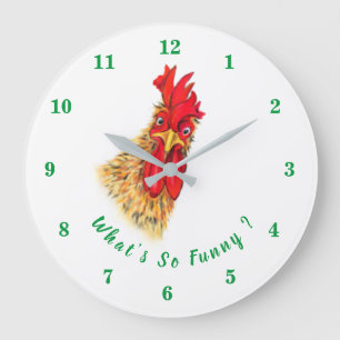 Funny Surprised Curious Rooster - What's So Funny Large Clock