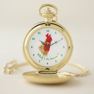 Funny Surprised Curious Rooster - What's So Funny  Pocket Watch