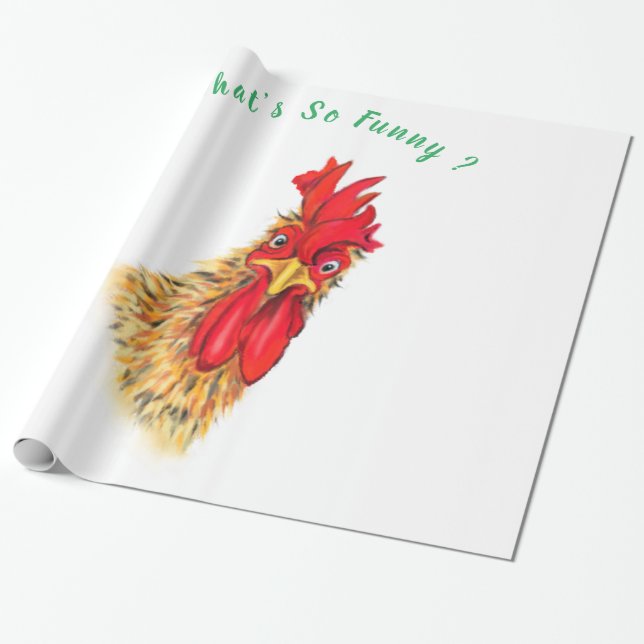 Funny Surprised Curious Rooster - What's So Funny  Wrapping Paper (Unrolled)