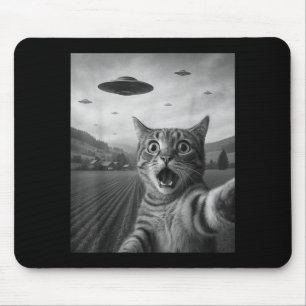 Funny Surprised Ed Cat Selfie With Alien Ufo Cat U Mouse Mat