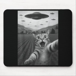 Funny Surprised Ed Cat Selfie With Alien Ufo Cat U Mouse Mat