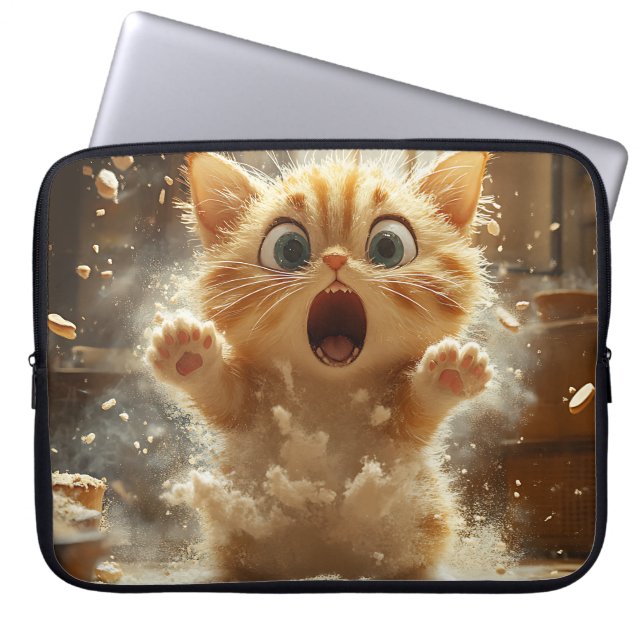 FUNNY SURPRISED FAT KITTY CAT LAPTOP SLEEVE (Front)