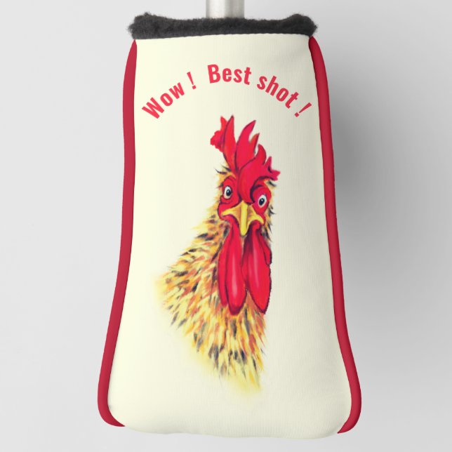 Funny Surprised Rooster Golf Head Cover Your Text (Rotate 90)