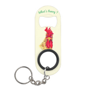 Funny Surprised Rooster Keychain Bottle Opener 