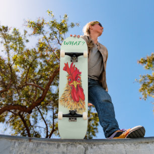 Funny Surprised Rooster Skateboard - Custom Text