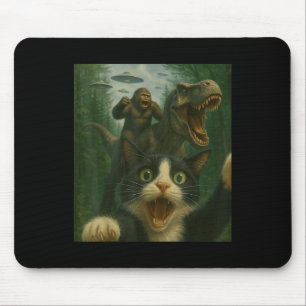 Funny Surprised Scared Cat Selfie T-rex Dinosaur B Mouse Mat
