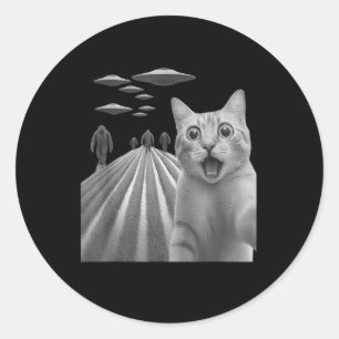 Funny Surprised Scared Cat Selfie With Bigfoot And Classic Round Sticker