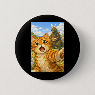 Funny Surprised Scared Cat Selfie with Easter 6 Cm Round Badge