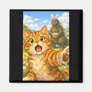 Funny Surprised Scared Cat Selfie with Easter Magnet