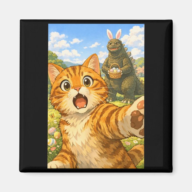 Funny Surprised Scared Cat Selfie with Easter Magnet (Front)