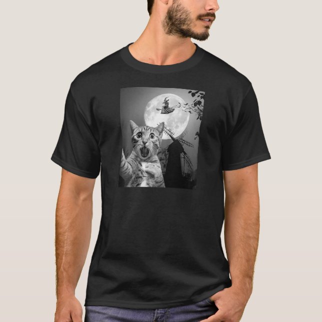 Funny Surprised Scared Cat Selfie With Witch For H T-Shirt (Front)