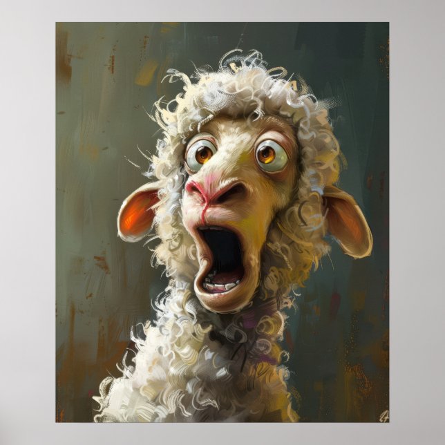 Funny Surprised Sheep Whimsical Animal Expression Poster (Front)