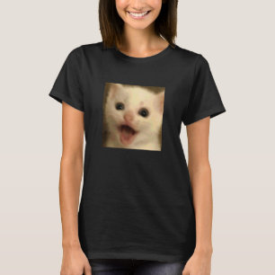 Funny Surprised White Kitten Cat Blurry Photo Meme T-Shirt