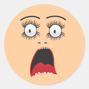 Funny Surprized Lady Face Classic Round Sticker