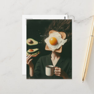 Funny Surreal Avocado Toast and Coffee woman Postcard