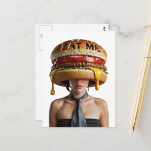 Funny Surreal Cheesburger Woman Postcard