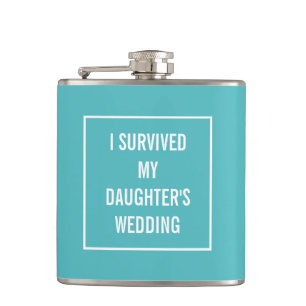 Funny Survived Daughter's Wedding Aqua and White Hip Flask