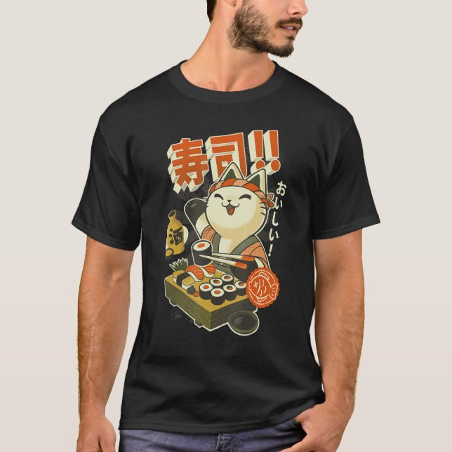 Funny Sushi Cat Chef T-Shirt (Front)