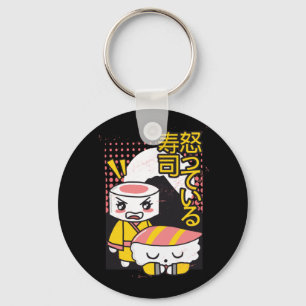Funny Sushi Karate Fighters Cartoon Design Key Ring