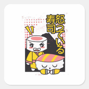 Funny Sushi Karate Fighters Cartoon Design Square Sticker