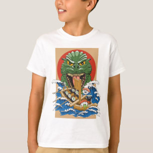 Funny Sushi Lover Monster Cartoon Illustration T-Shirt