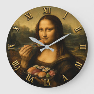 Funny Sushi Mona Lisa Large Clock