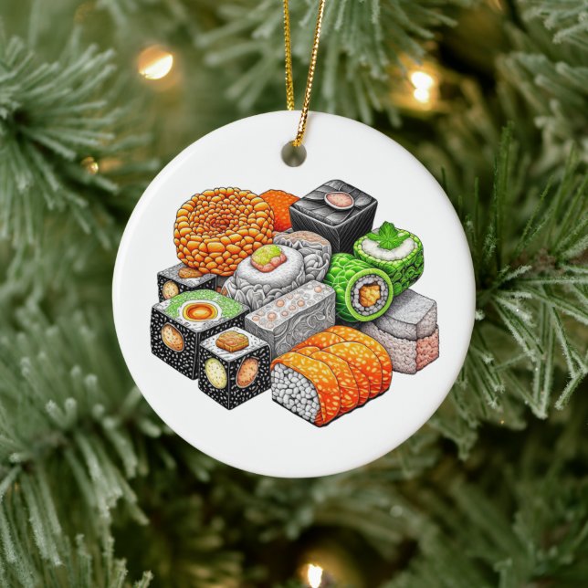 Funny Sushi Pun Christmas Ceramic Tree Decoration (Tree)