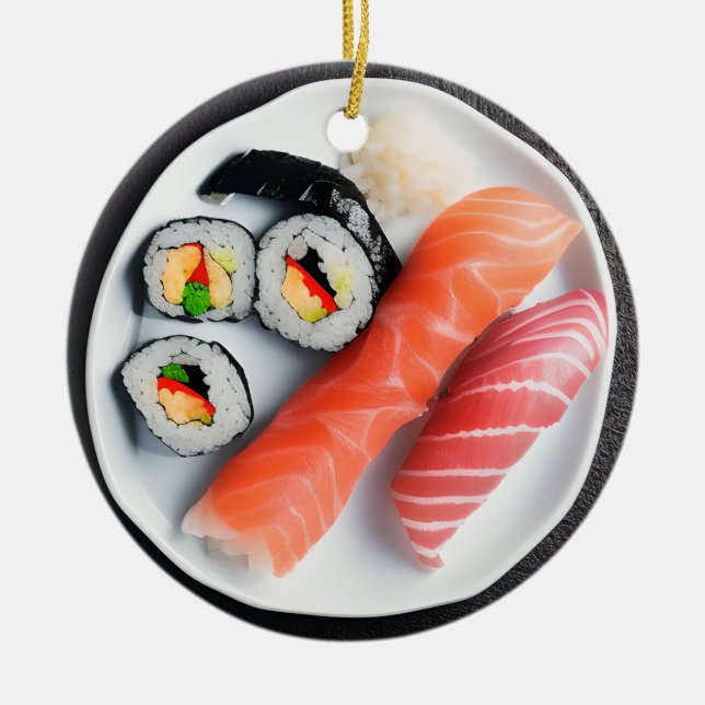 Funny Sushi Pun Christmas  Ceramic Tree Decoration (Front)