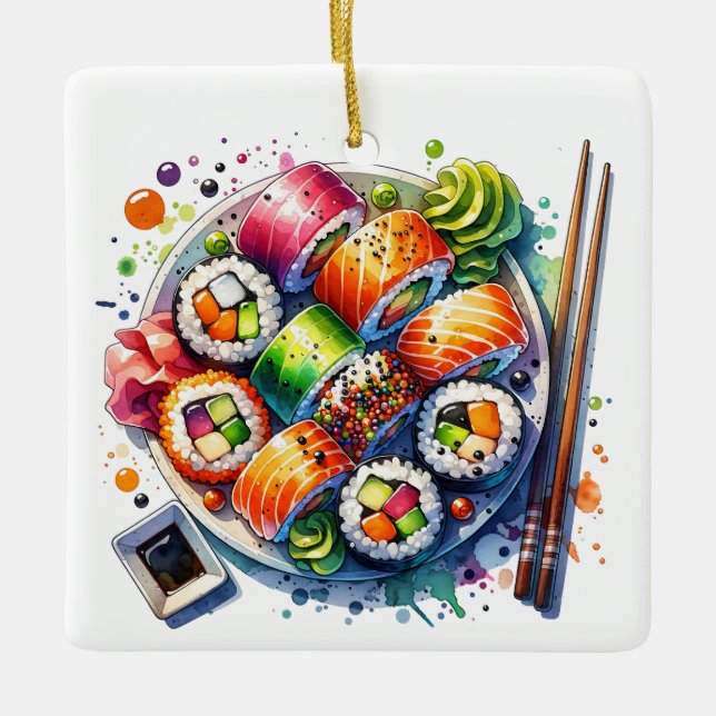 Funny Sushi Rolls Pun Personalised Christmas Ceramic Ornament (Front)