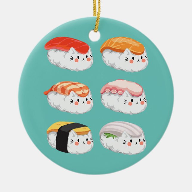 Funny Sushi Sixpack Cats for all Cat Lovers  Ceramic Tree Decoration (Front)