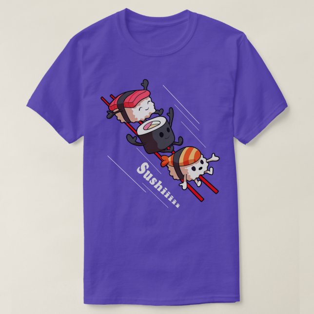Funny Sushi Sliding On Chopsticks Kawaii  Japanese T-Shirt (Design Front)