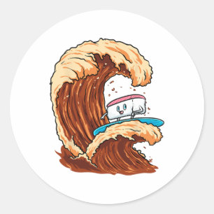 Funny Sushi Surfer Riding Soy Sauce Wave Art  Classic Round Sticker
