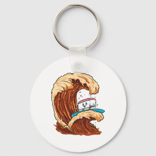 Funny Sushi Surfer Riding Soy Sauce Wave Art  Key Ring