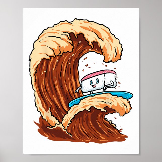 Funny Sushi Surfer Riding Soy Sauce Wave Art  Poster (Front)
