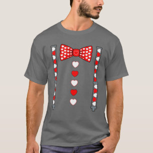 Funny Suspenders And Hearts Bow Tie Cute Love Vale T-Shirt