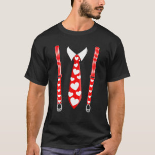 Funny Suspenders Red Hearts Bow Tie Valentines Day T-Shirt