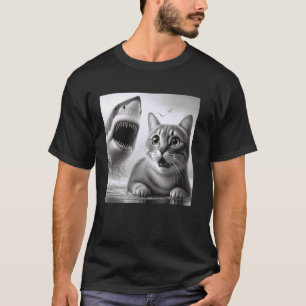 Funny Suspense Cat vs Shark - Feline Fear Kitty Ca T-Shirt