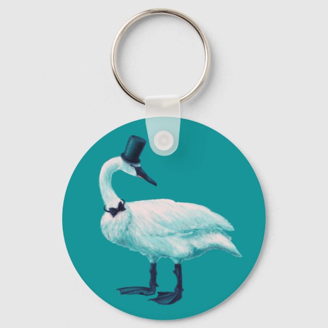 Funny Swan Birdwatching Key Ring (Front)
