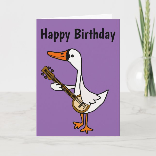 Funny Swan Playing Banjo Cartoon Card (Front)