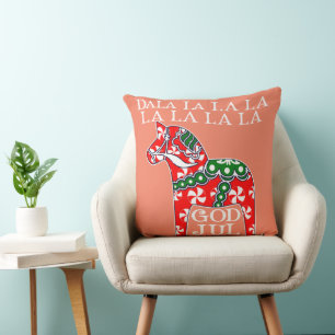 Funny Swedish Christmas God Jul Dala Horse Dalahos Cushion
